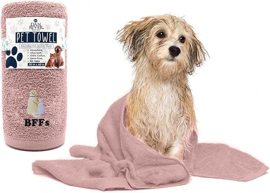 DAN RIVER Dog Towel - Pack of 1, 100% Cotton, 20x40, Ultra Soft 450 GSM, Super Absorbent & Quick Drying Towel for Dogs, Cats, and Other Pets, Dusty Rose.