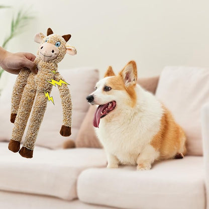 2 Pack Dog Toys with Squeakers, Plush Teething Toys to Keep Them Busy, No Stuffing Crinkle Interactive Dog Animals, Cute Funny Dogs Gifts for Small Medium Large Breed (Raccoon Cattle)