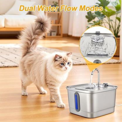 SEIRMEP Stainless Steel Cat Water Fountain, 101oz/3L Automatic Pet Water Fountain, Dog Water Fountain with Replacement Filters for Cats, Small Dogs (8 Filters and 8 Sponges)