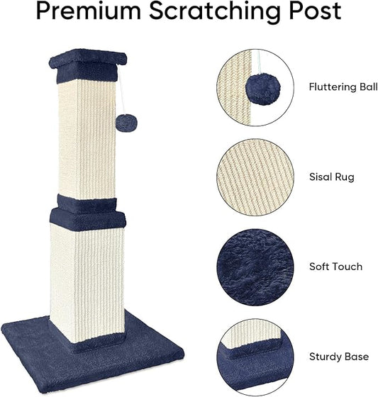 AGYM 32 Inch Cat Scratching Post for Large Cats, Cat Scratcher for Indoor Cats Adults, Sturdy Sisal Scratch Post to Protect Furniture, Blue