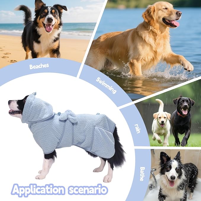 Super Absorbent Dog Bathrobe Pineapple Soft Fast Drying Dogs Towel Robe Adjustable Drying Coat for After Bath with Hood (Pineapple Blue, Large)