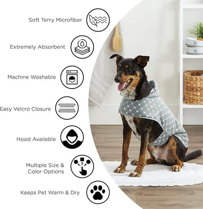 Bone Dry Pet Robe Collection, Embroidered Absorbent Microfiber Bath Robe with Adjustable Closure, for Dogs & Cats, Small, Raspberry Sorbet