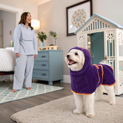 EXPAWLORER Soft Dog Bathrobe with Hood, Super Absorbent & Quick-Drying Dog Towels, Cozy Drying Coat for After Bath,Swimming, Purple XL