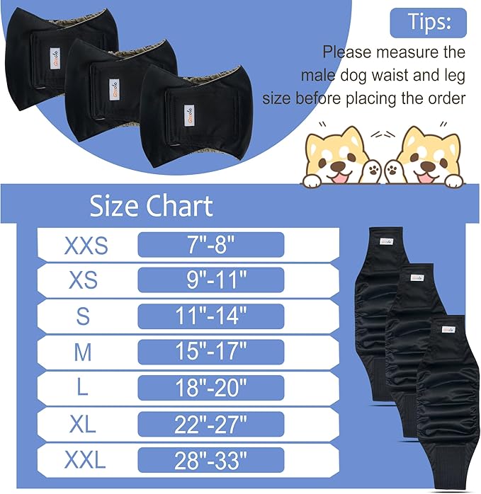 5 Pack Dog Diapers Male Reusable, Premium Belly Bands for Male Dogs, High Absorbing Dog Pee Wraps for Doggie in Incontinence or Excitable Urination and Training Black S