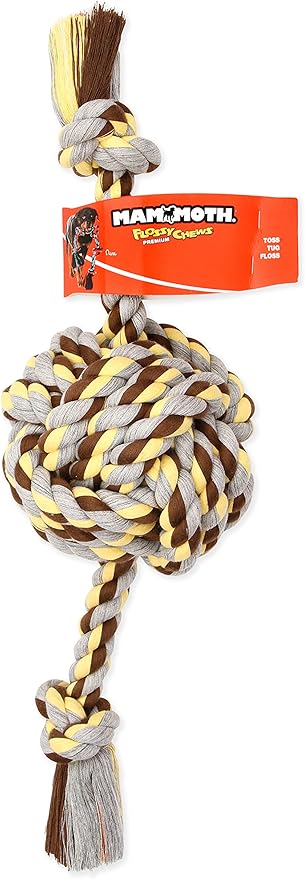 Mammoth Pet Products Flossy Chews Colossal 25-Inch Color Monkey Fist Ball with Rope Ends, Assorted Colors, Multicolor (20166F)