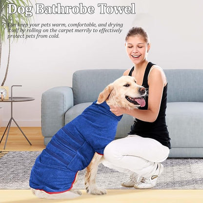 Dog Drying Coat - Fast Drying Dog Bathrobe Towel,Super Absorbent Pet Bath Robe,Microfibre Quick Dry Warm Keeping Robes with Adjustable Collar and Waist (Blue, Small)