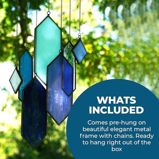 Sensory4u Stained Glass Suncatchers Window Hanging Wall Art Element Earth Tones Modern Design Home Decor Or Garden Suncatcher (Blue)