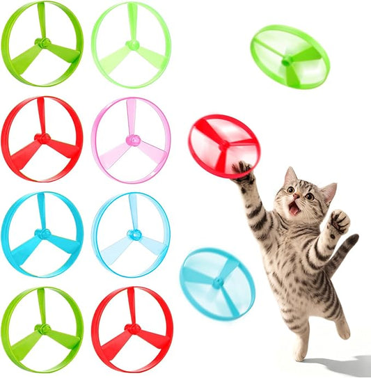 BABORUI Cat Toy Disc, 8Pcs Interactive Cat Fetch Toy Flying Discs, Flying Enrichment Toys for Indoor Bored Kittens & Adult Cats (8Pcs)