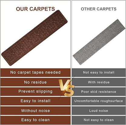 15Pcs Stair Treads for Wooden Steps Indoor with Self Adhesive, 8"x30" Non Slip Stair Runners-Peel & Stick Indoor Stair Carpet Runner, Resistant Indoor Runner for Kids、Elders and Pets, Brown