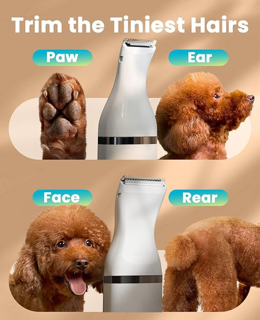 oneisall Dog Clippers with Double Blades,Cordless Small Pet Hair Grooming Trimmer,Low Noise for Trimming Dog's Hair Around Paws, Eyes, Ears, Face, Rump (White)