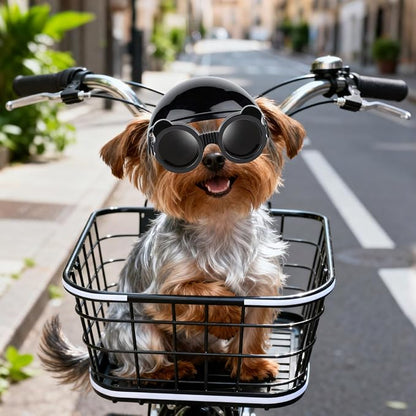 PETLESO Extra Small Dog Goggles and XSmall Dog Helmet, 2Pcs Anti-UV Doggy Sunglasses Cat Motorcycle Protecetive Helmet Set, Chihuahua Safety Hard Hat Outdoor Head & Eyes Protection, Black XS