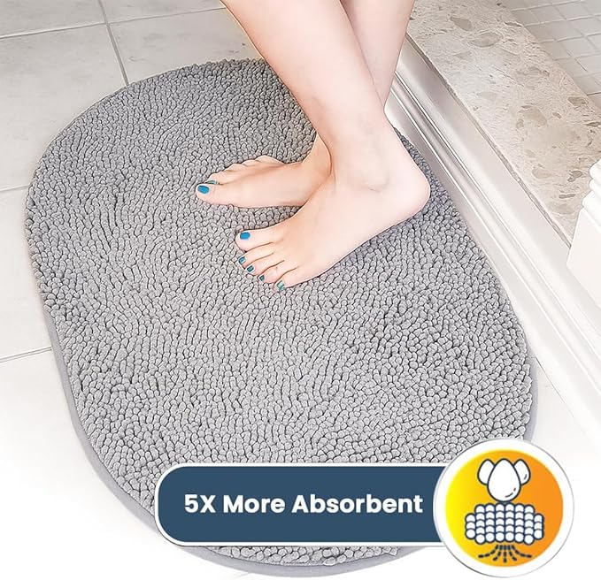 Muddy Mat® Shown on TV – Super Absorbent Microfiber Dog Door Mat for Muddy Paws, Non-Slip Washable Pet Rug, Quick Dry Chenille Entryway Carpet, Machine Washable Indoor Outdoor Mat, Grey Oval 5ft x 7ft