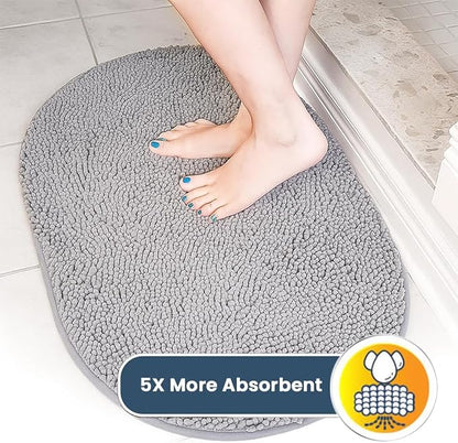 Muddy Mat® Shown on TV – Super Absorbent Microfiber Dog Door Mat for Muddy Paws, Non-Slip Washable Pet Rug, Quick Dry Chenille Entryway Carpet, Machine Washable Indoor Outdoor Mat, Grey Oval 5ft x 7ft