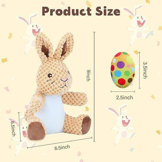 Rypet Stuffed Dog Toys Easter Bunny Dog Toy with Egg,Squeaker Plush Pet Toy with Crinkle Paper Interactive Durable Puppy Chew Toys Dogs Easter Gift for Medium Small Dogs