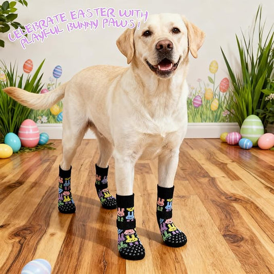 EXPAWLORER Anti Slip Dog Socks to Prevent Licking Paws, Dog Shoes for Hot Pavement, Dog Booties for Small Medium Large Senior Dogs, Traction Control Boots & Paw Protectors for Hardwood Floors Easter L