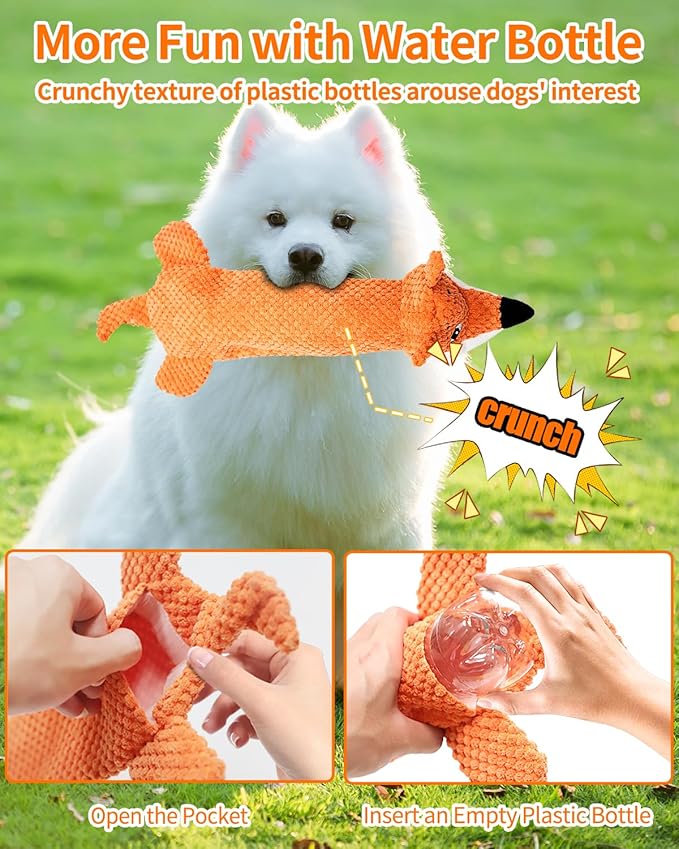 Dog Toys, Squeaky Plush No Stuffing Crinkle Dog Toy for Small Medium Large Dogs, [3 Pack] Interactive Puppy Teething Water Bottle Dog Chew Toy