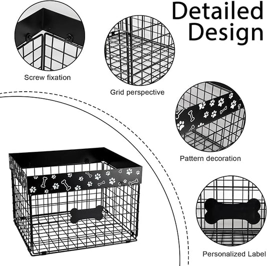 Large Metal Dog Toy Basket Foldable, Dog Toy Storage Bin & Box for Living Room Area, Pet Toy Chest Organizer, Puppy Toys Container Holder, dog toys baskets medium Chest Toybox & Boxes