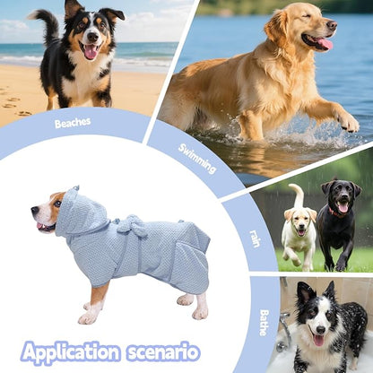 Super Absorbent Dog Bathrobe Pineapple Soft Fast Drying Dogs Towel Robe Adjustable Drying Coat for After Bath with Hood (Pineapple Blue, Small)
