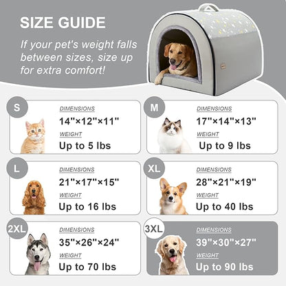 Jiupety 2 in 1 Dog House Indoor, Comfy Cave Bed Covered Dog Bed, Portable House for Large Dogs, 3XL(39"×32"×28"), Up to 90 Lb, Grey