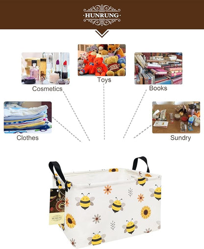 HUNRUNG Rectangle Storage Basket Cute Canvas Organizer Bin for Pet/Children Toys, Books, Clothes Perfect for Rooms/Playroom(REC-Bee)