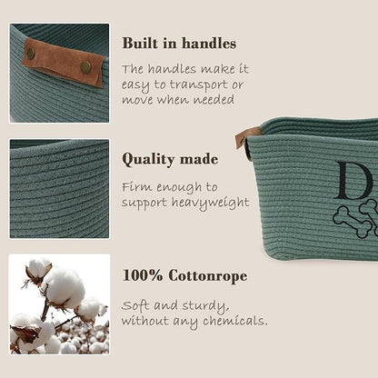 Durable Cotton rope dog toy storage, large dog bin, pet bed, puppy toy box - Perfect for organizing pet toys, blankets, leashes, clothing and any doggie stuff - Green
