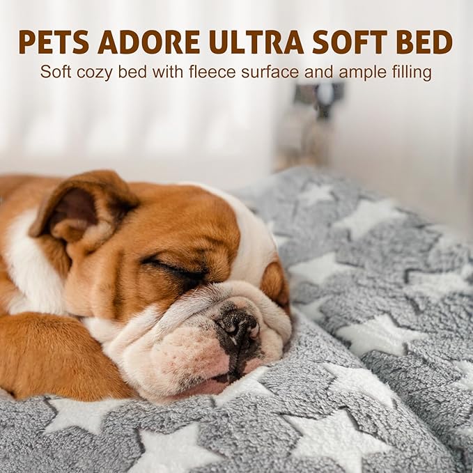 Mora Pets Cat Bed Dog Crate Pad Ultra Soft Pet Bed with Cute Star Print Washable Reversible for Small Dogs 14 x 17.5 inch 2 Pack Grey