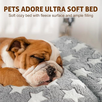 Mora Pets Dog Bed Crate Pad Ultra Soft Pet Bed with Cute Star Print Washable Reversible for Large Medium Small Dogs 21 x 12 inch 2 Pack Grey