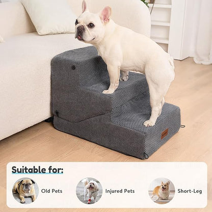 5-Step Dog Stairs and Ramp for Small Dogs and Cats, Pet Steps for High Bed with Non-Slip Bottom, Grey