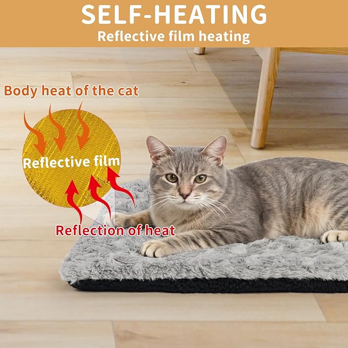 NAMOTEK Self-Warming Cat Bed Indoor/Outdoor Super Soft Self Heating Pet Mat Washable Thermal Pad for Cat & Dog 39x27 inch