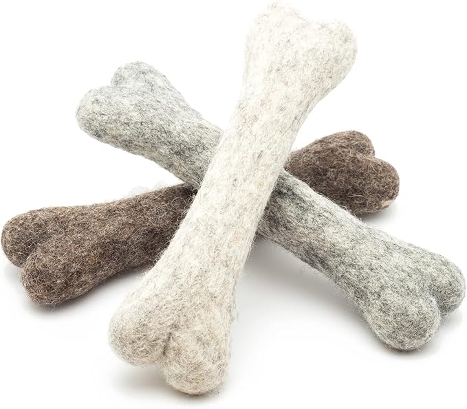 Glaciart One Felted Wool Dog Chew Bone (3 Pcs)| Durable for Puppy Chew for Teething & Dog Teeth Cleaning | Pet Toys Fetch Games & for Anxiety/Boredom | Great for Small or Medium
