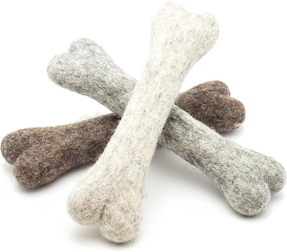 Glaciart One Felted Wool Dog Chew Bone (3 Pcs)| Durable for Puppy Chew for Teething & Dog Teeth Cleaning | Pet Toys Fetch Games & for Anxiety/Boredom | Great for Small or Medium