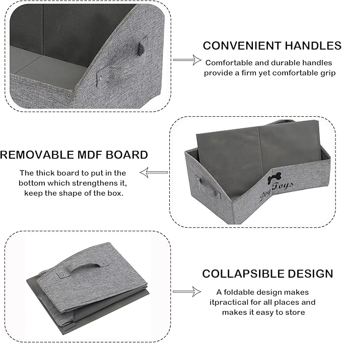 Morezi Linen-cotton blend dog toy basket and dog toy box, dog toy basket storage - Perfect for organizing pet toys, blankets, leashes, chew toys - Snow Grey - Dog