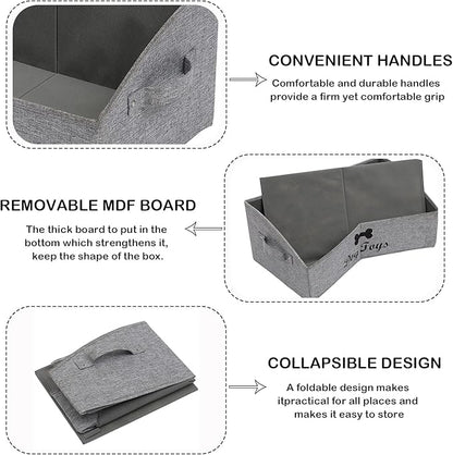 Morezi Linen-cotton blend dog toy basket and dog toy box, dog toy basket storage - Perfect for organizing pet toys, blankets, leashes, chew toys - Snow Grey - Dog