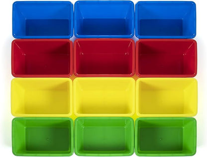 Humble Crew Toy Storage Bins for Kids, Set of 12, Primary Colors, Small - Sturdy, Colorful Plastic Storage Bins for Classroom, Playroom, Nursery, and More - Premium Toddlers Toy Organizer Bins