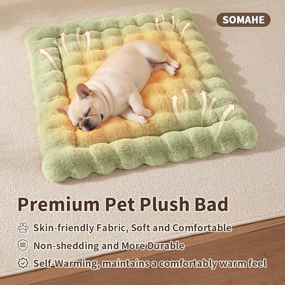 Cat & Dog Bed Mat, Soft Plush Faux Fur Kneading Pet Bed for 2 Cats or Small Dogs, Machine Washable Cat Sleeping Pad, Non-Slip Fluffy Pet Rug for Indoor Cats Kittens & Small Dogs, 27x20 In Green