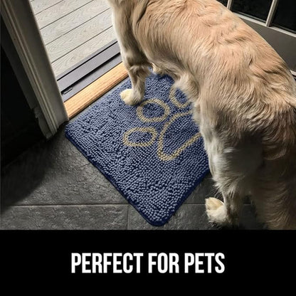 GORILLA GRIP SoakSTOPPER Dog Door Mat, Machine Washable Rug Absorbent Doormat Captures Moisture Mud Dirt, Quick Dry Soft Chenille Entryway Rugs Indoor Entrance Mats for Dog Paws, 24x17 Navy