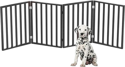 Pet Gate - 4-Panel Indoor Foldable Dog Fence for Stairs, Hallways, or Doorways - 72x24-Inch Wood Freestanding Dog Gates by PETMAKER (Black)