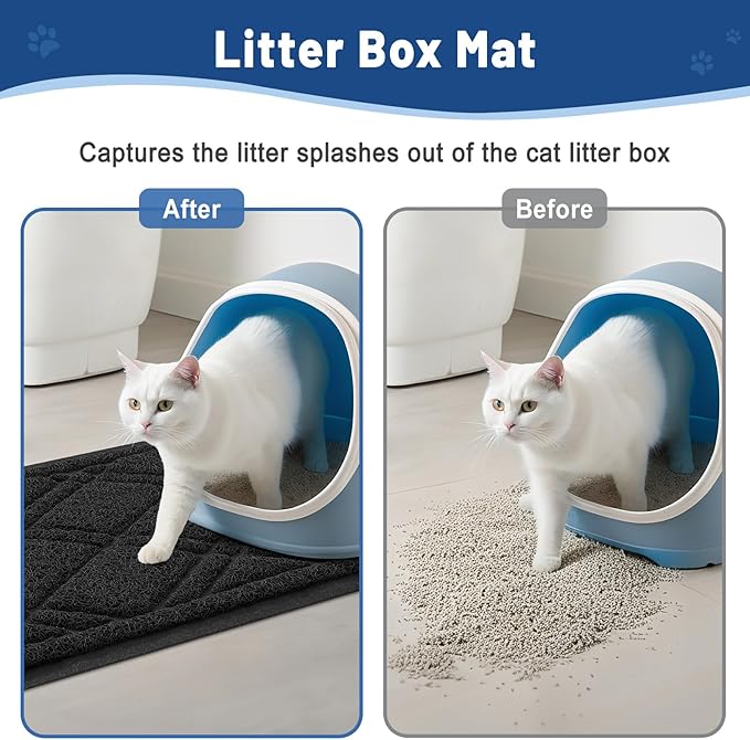 Smiry Cat Litter Box Mat 30x17, Non-Slip Water Resistant Litter Trapping Mat, Easy Clean Less Waste and Urine-Locking Cat Carpet for Indoor, Black
