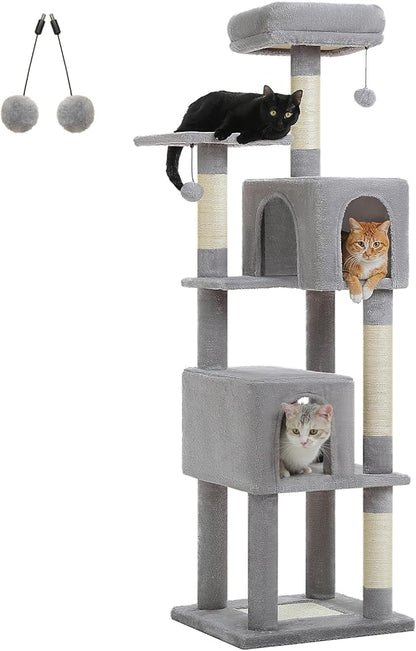 PEQULTI 62" Cat Tree for Indoor Cats, Multi-Level Cat Tower with Cozy Cat Condo Clearance Prime, Grey