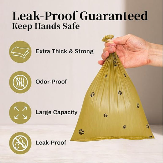 870 Counts Dog Poop Bags Rolls with Dispenser & Leash Clip, Scented Poop Bags for Dogs Waste, Extra Thick & Leak Proof for Poop Doggie Puppy Pet Waste, 9" x 13", Dark Khaki
