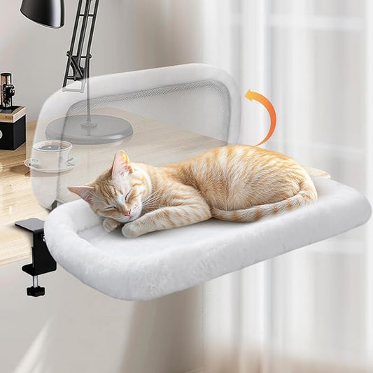 IPOW Heavy Duty Steel Frame Supports up to 50lbs Cat Desk Bed & Perch Space-Saving 90°Foldable with Soft Ultra-Plush Faux Fur for Small Medium Large Cats
