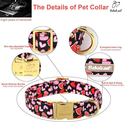 Valentines Dog Collar, Cute Heart Valentine Pet Collar with Metal Buckel, Durable Adjustable Holiday Dog Collars for Small Medium Large Dogs S