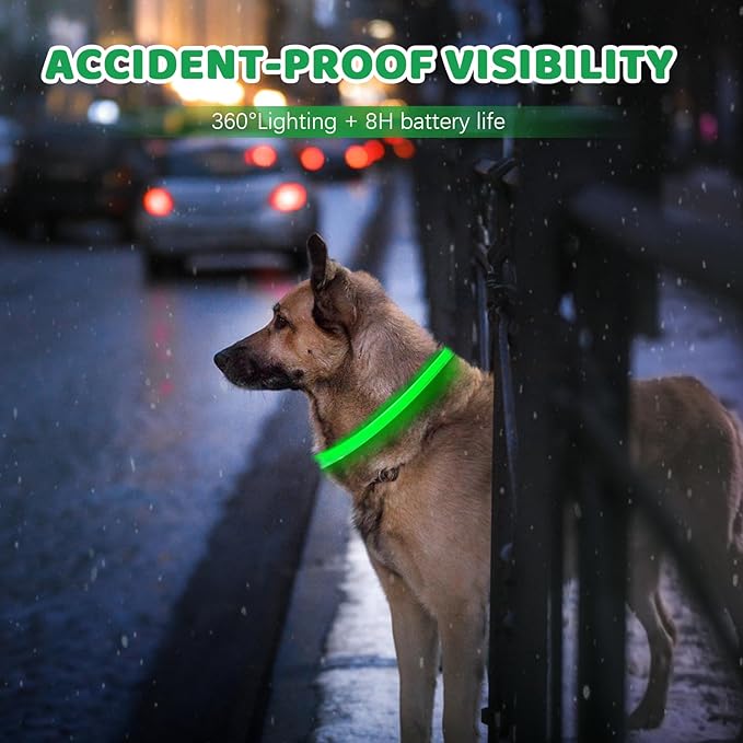 Led Dog Collar, Jestrem USB Rechargeable Waterproof Pet Safety Collar for Night Walking, Adjustable Reflective Collar Light Up Dog Collar for Small Medium Large Dogs