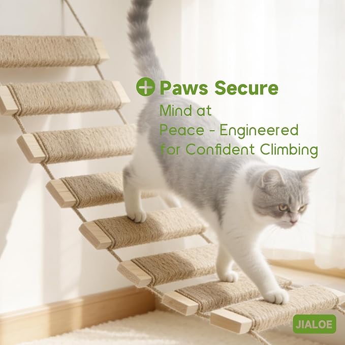 22in Outdoor Cat Tree & Bridge, Multi-Level Cat Ladder with Sisal Rope, Durable Climbing Frame, Scratch Post, Perch & Play Tower for Indoor/Outdoor Cats, Parrots & Small Pets (Wood, 22in)