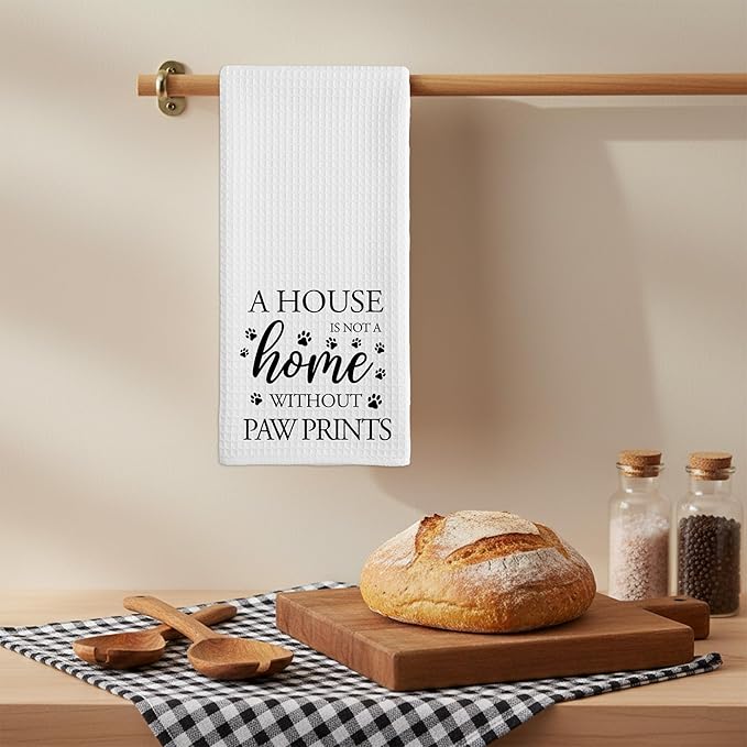 Dog Hand Towel, A House is Not a Home Without Paw Prints, Waffle Weave Microfiber Pet Kitchen Towel, Cute Decor for Dog Lovers