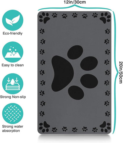 Dog Food Mats for Floor, Absorbent Pet Food Mat - Cat Feeding Mat Quick Dry Dog Bowl Mats for Water Pet Supplies Feeding Placemat 12" x 20" Grey