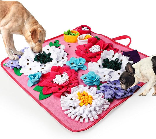 Vextronic Snuffle Mat for Dogs Large Breed Small Medium, 25''x25'' Sniff Mat for Dogs, Interactive Puzzle Foraging Mat, Dog Slow Feeder Mat, Encourages Natural Foraging Skills for Cats Rabbits Pink