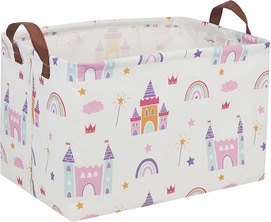 Baby Baskets Nursery Basket Girl Baby Storage Bins Rectangular Cute Kids Toy Storage Bin Organizer Book Shelf Basket Rose Room Decor(Castle)