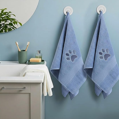 2 Pcs Dog Paw Hand Towels Blue Bathroom Decor 13 x 29 Inch 100% Cotton Embroidered Hand Towels Soft Absorbent Farmhouse for Kitchen Restroom