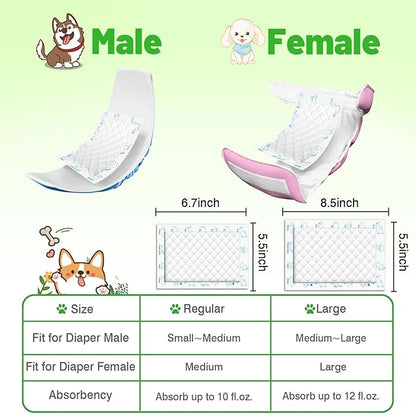 Dog Diaper Liners Booster Pads, 100ct Disposable Dog Diapers Inserts Male Female for Washable Doggie Belly Bands Wraps Covers Period Panties(Regular)